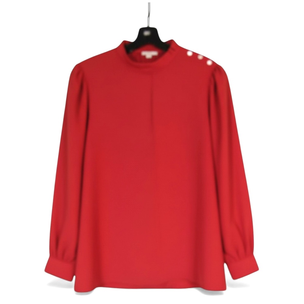 VTG LIZ CLAIBORNE Rust Red SATIN Button Shoulder PLEATED TRIM Blouse/Top Sz 12